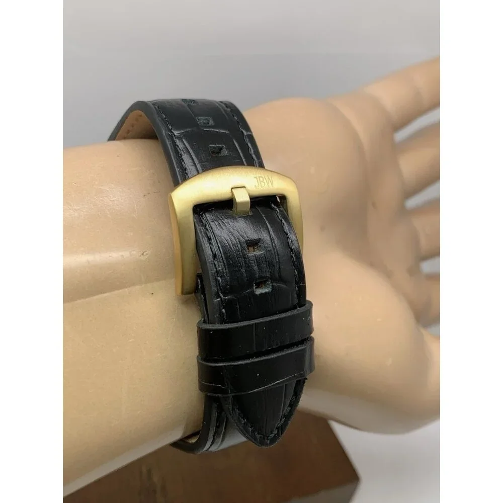 JBW Men's Watch J6408D Orion Quartz Diamond Accent Gold Dial Black Leather Strap
